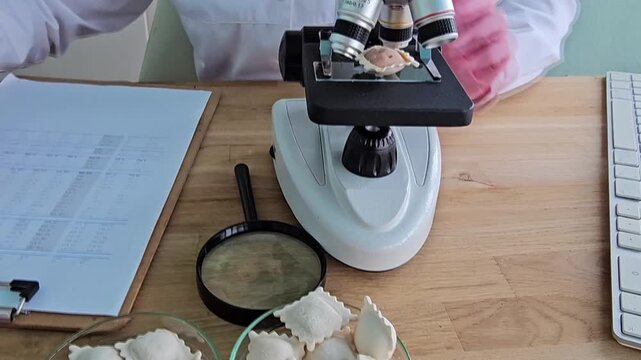 Making dumplings in a kitchen with a focus on texture and details