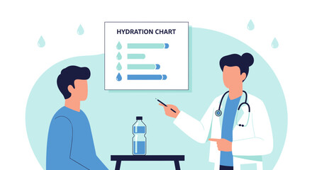 Fototapeta premium Doctor consulting patient about hydration chart and water intake in clinic