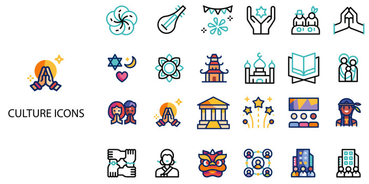 Culture simple concept 24 color icons set .Vector illustration.