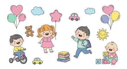 Fototapeta premium Children Playing With Toys Outdoors.