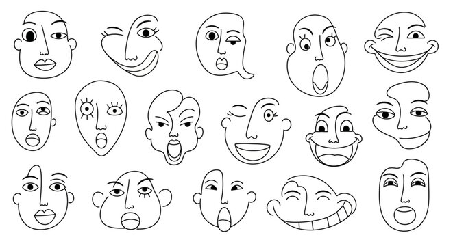 Cartoon faces with various expressions.