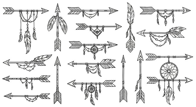 Collection of decorative feathered arrows.