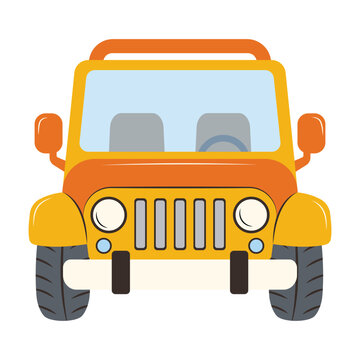 Orange Off-Road SUV  Front View &mdash; Cute Flat Vector Illustration on White Background