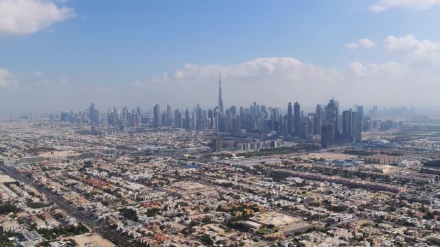 Aerial Panoramic View of the Dubai Skyline and Skyscrapers, Dubai, UAE