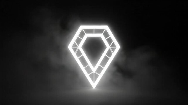 Glow-in-the-dark white diamond shape with interior panels and a smoky dark background for creative designs.