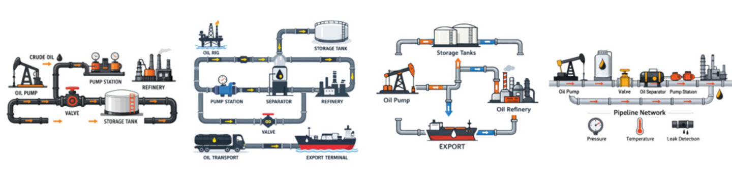 Oil distribution flow vector. Vector, illustration, minimalist, icon, icon set