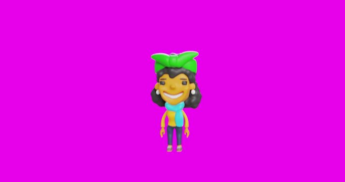 Cartoon human character on pink monochrome background. 3d render video.