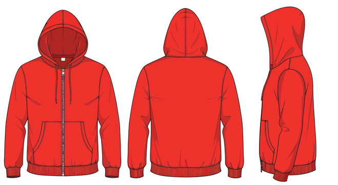 Red Hoodie Mockup: Front, Back, and Side Views | Apparel Template