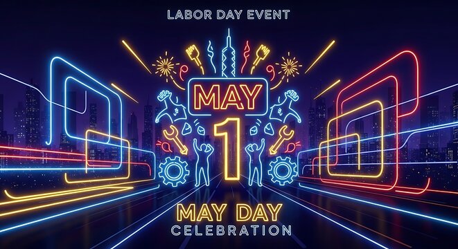 Neon sign for may day celebration on may 1st