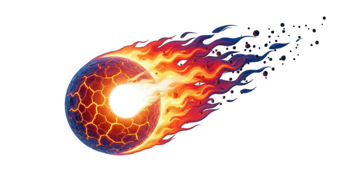 Vector illustration&nbsp;of vibrant flaming meteor comet fireball on a transparent background
