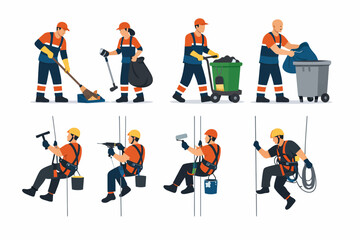 Fototapeta premium Diverse team of workers engaged in cleaning and maintenance tasks