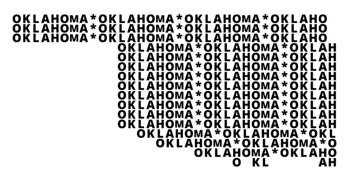 Typographic Map of the State Oklahoma (USA) with a pattern of capital letters that only show the name of the state