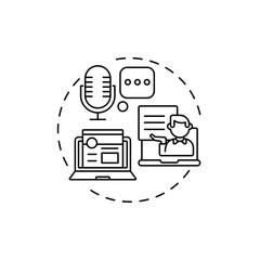 Obraz premium Motivational podcasts and blogs concept icon. Inspiration from people idea thin line illustration. Listening to audiobook and reading quotes. Vector isolated outline RGB color drawing