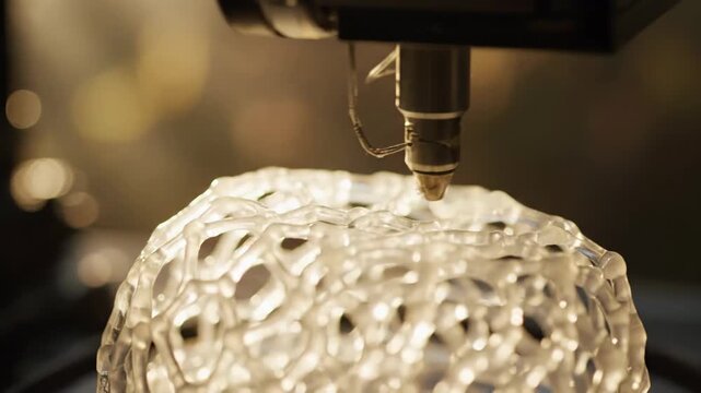 Macro shot of a delicate glass structure featuring intricate lattice work, highlighting modern craftsmanship and technological manufacturing processes.