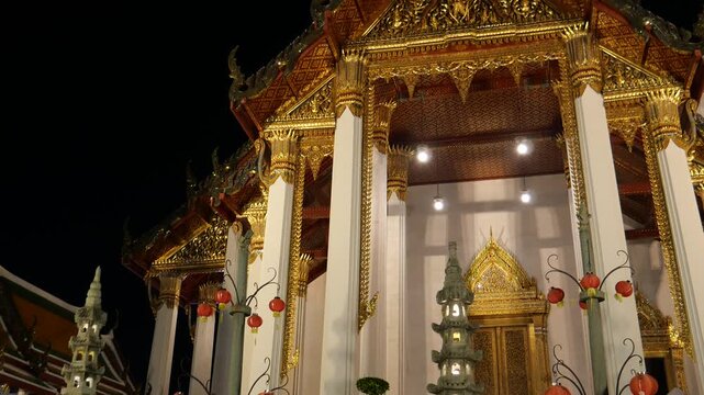 Wat Suthat Thepwararam (Suthat Temple), Bangkok. It is located near Khao Sarn Road. It is one of the oldest temples in Bangkok