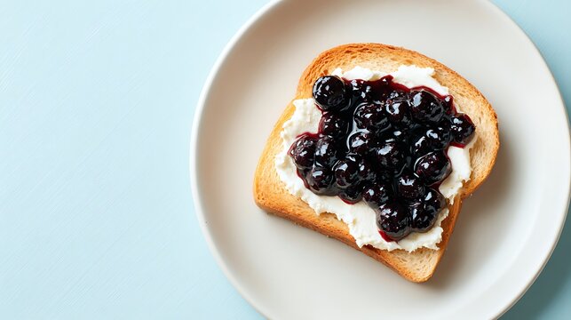 Single Slice of Bread with Blueberry Jam / ブルーベリージャムを塗ったパンの1スライス