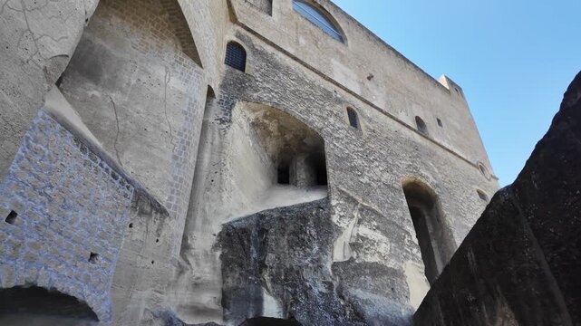 Low Angle Perspective of Castel Sant'Elmo Fortress in Naples City, Italy
