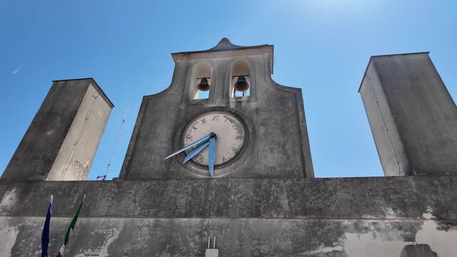 Historic Clock Tower at Castel Sant Elmo Landmark in Naples City, Italy