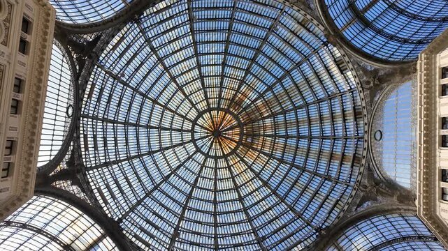 Ornate Glass Dome of Galleria Umberto I Shopping Gallery, Naples, Italy
