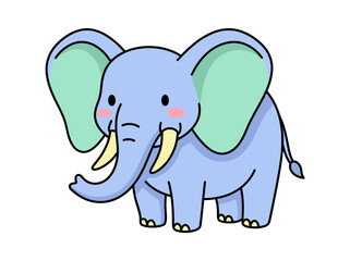 Obraz premium Cute cartoon elephant character with large ears and tusks.