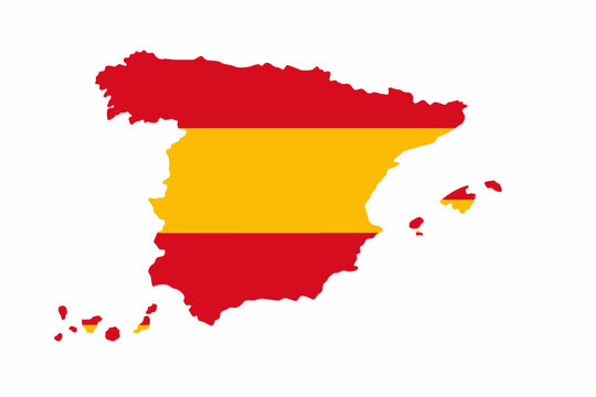 Map of spain in spanish flag colors red and yellow