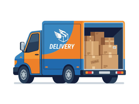 Delivery truck loaded with cardboard boxes for shipping and logistics service.