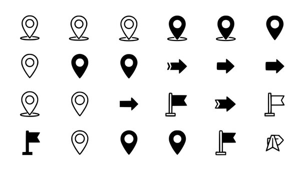 Minimal map pin icon set GPS location arrow flag vector isolated on white background