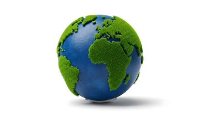 Fototapeta premium 3d render of a stylized globe with green landmasses and blue oceans on a white background