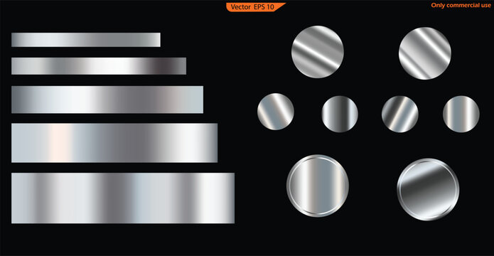 Set of metal plates. Set of metal banners. Set of metal banners. Set of Silver foil texture background. Realistic silver, gradient mesh. Set of silver foil textures with black background. 