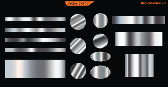 Set of metal plates. Set of metal banners. Set of metal banners. Set of Silver foil texture background. Realistic silver, gradient mesh. Set of silver foil textures with black background. 