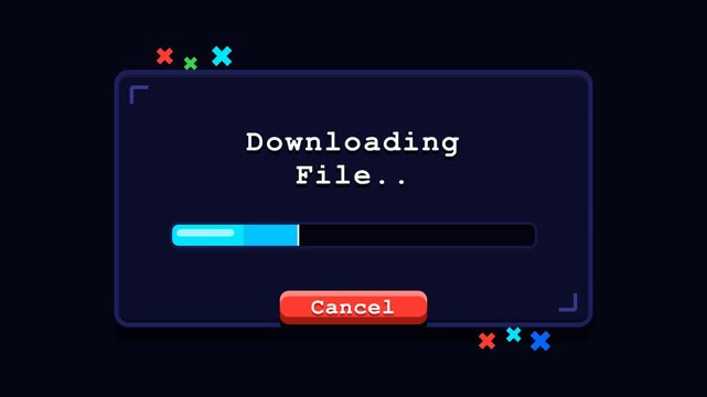 Game UI Downloading File Progress Bar Animation with Loading Screen and Cancel Button for Digital Media