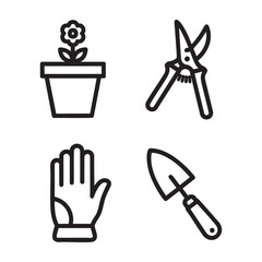 Fototapeta premium Gardening Tool Bold Line Art set with Pot Shears Glove Trowel