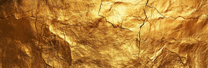 Naklejka premium Warm Golden Wall Texture for Design. Close-up of Distressed Gold Foil for Artistic Wall Art