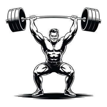 Weightlifter doing an overhead squat with heavy weights in gym