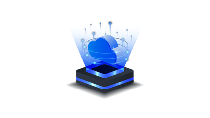 Ai cloud computing isometric vector illustration. Cloud Computing Technology Concept with Digital Data Storage. © Fardived