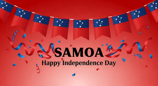 Samoa independence day celebration banner with flags