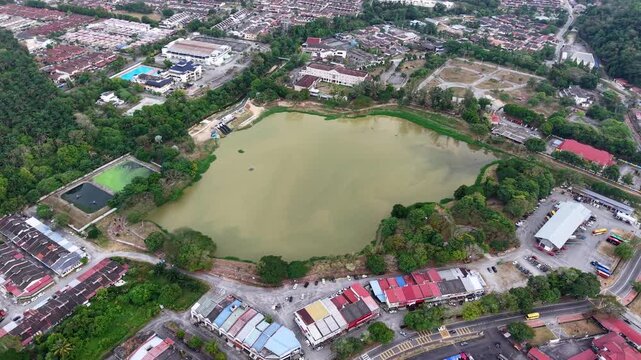 Aerial drone view over Taman Tasik Putra park lake