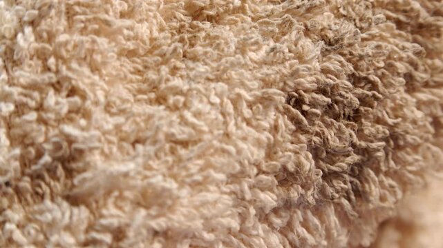Stained bath towel after dying hair extreme close up with a rotating camera move stock footage