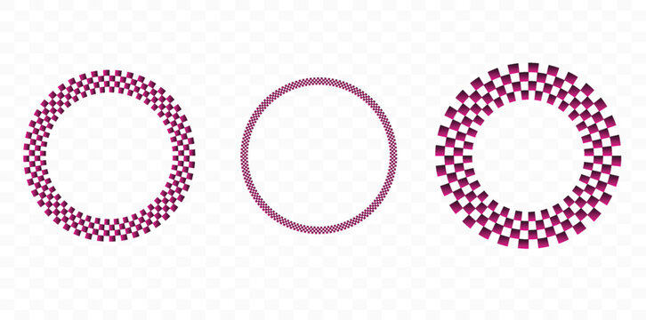 Three red and black checkered circle frames