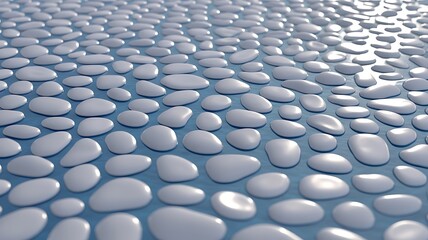 Obraz premium A 3d rendered close up perspective of smooth white stones on a gently rippling blue surface