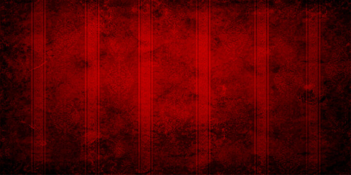 A dark vintage red grunge texture with a dirty paint pattern on an old metal wall surface creates a bloody art backdrop for a Christmas wallpaper design