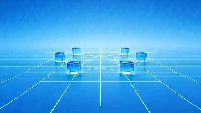 Blue cubes on grid pattern