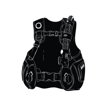 Silhouette scuba diving buoyancy control device bcd set bundle vector.