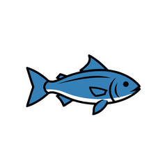 Fototapeta premium Blue cartoon fish swimming right.