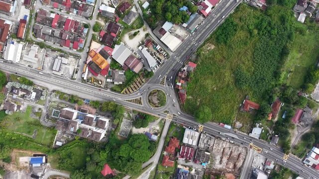 Aerial Drone View of Batu Pahat Roundabout and Surrounding Neighborhood