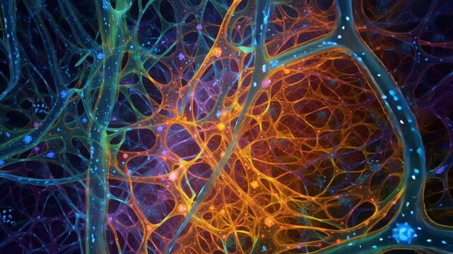 Brain CT showing active prefrontal cortex concept. Colorful microscopic view of complex neural network connections in human brain cells and neurons