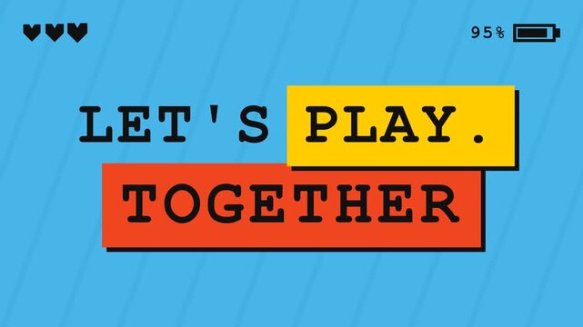 Retro Gaming Interface Screen with Lets Play Together Text and Digital Icons