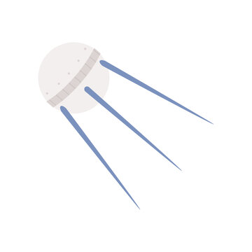 Space sputnik satellite. Galaxy exploration, cosmos discovering cartoon vector illustration