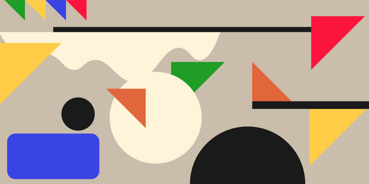 Modern Abstract Geometric Composition with Triangles and Lines, Suprematist Style Vector Art, Minimalist Constructivist Background