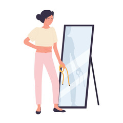 Fototapeta premium Anorexia eating disorder. Loss of appetite, mental and body problem cartoon vector illustration